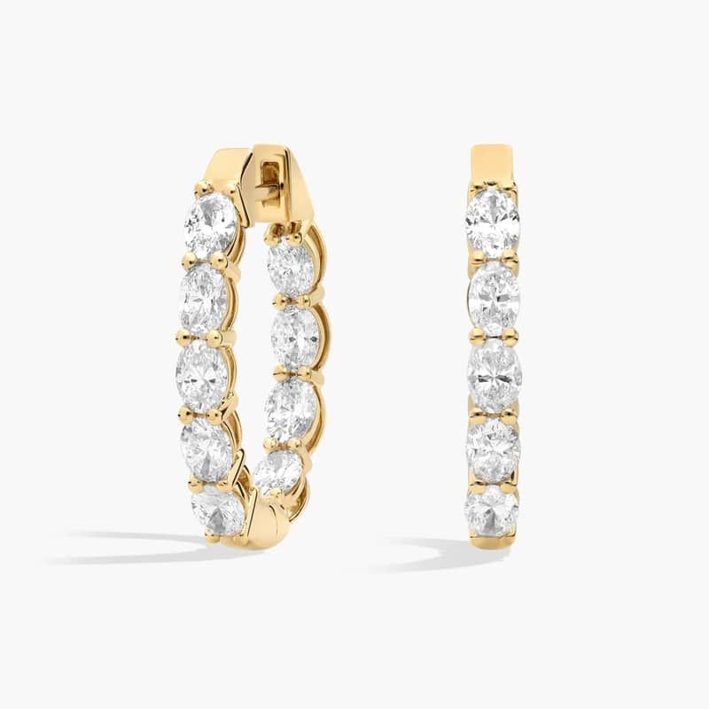 Inside Out Oval Cut Lab Grown Diamond Hoop Earrings In 14K Yellow Gold (2 Ct. tw. - F-G / VS2-SI1)
