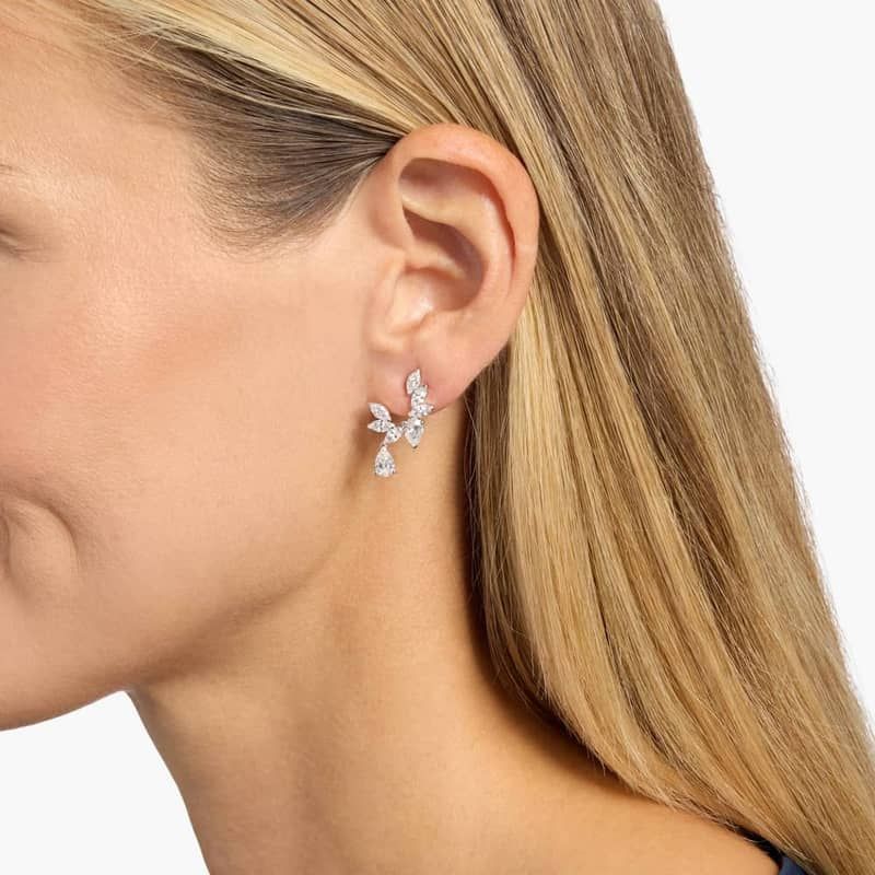 Pear and Marquise Lab Grown Diamond Leaf Cluster Earrings in 14K White Gold (3 1/2 Ct. Tw.)