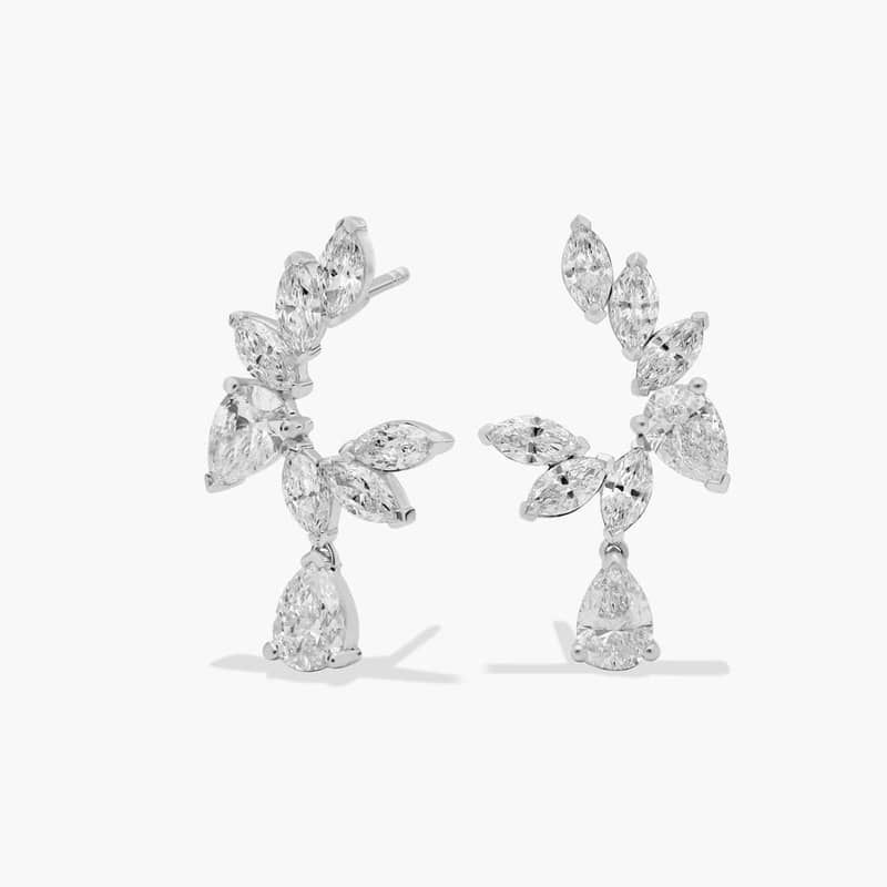 Pear and Marquise Lab Grown Diamond Leaf Cluster Earrings in 14K White Gold (3 1/2 Ct. Tw.)
