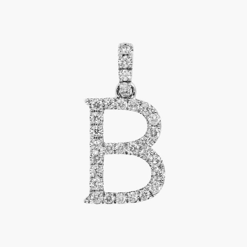 Lab-Grown Diamond Initial B Charm In 14K White Gold