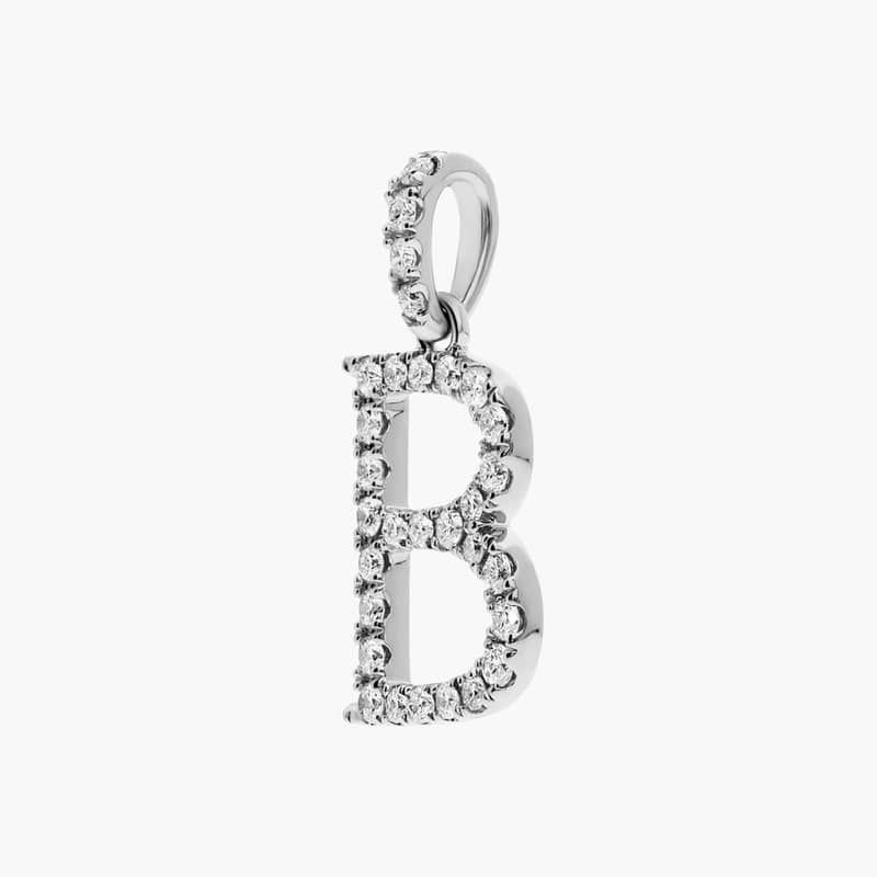 Lab-Grown Diamond Initial B Charm In 14K White Gold