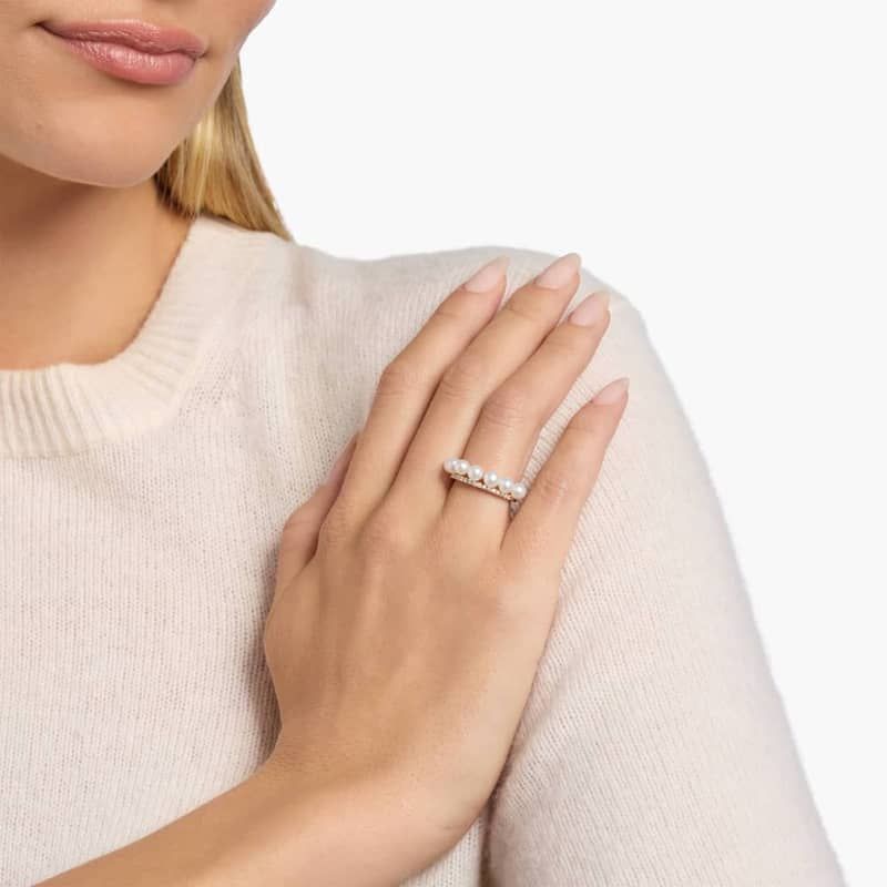 White Freshwater Pearl Fashion Ring with Diamond Detail in 14k Yellow Gold