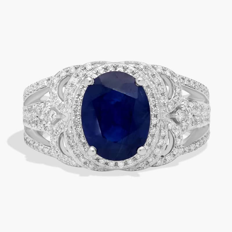 Oval Sapphire and Diamond Ring in 14k White Gold