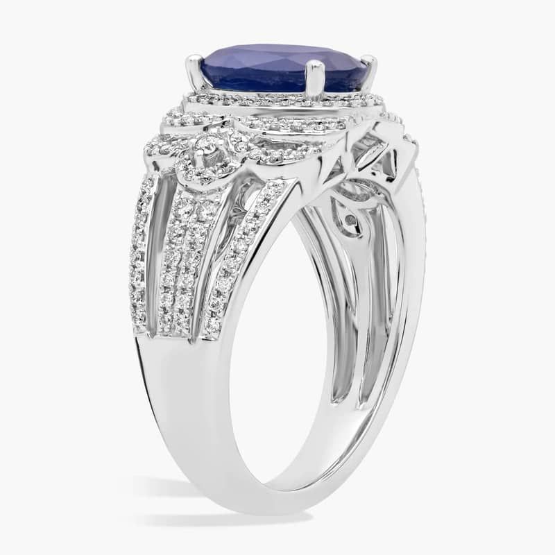 Oval Sapphire and Diamond Ring in 14k White Gold
