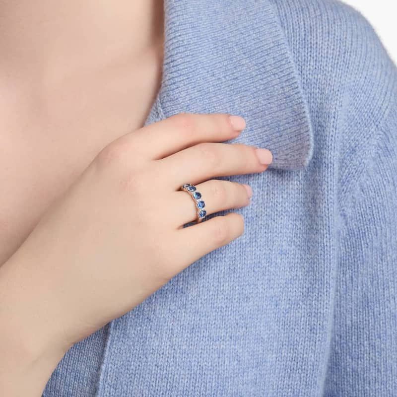 Sapphire and Diamond Five-Stone Ring in 14k White Gold