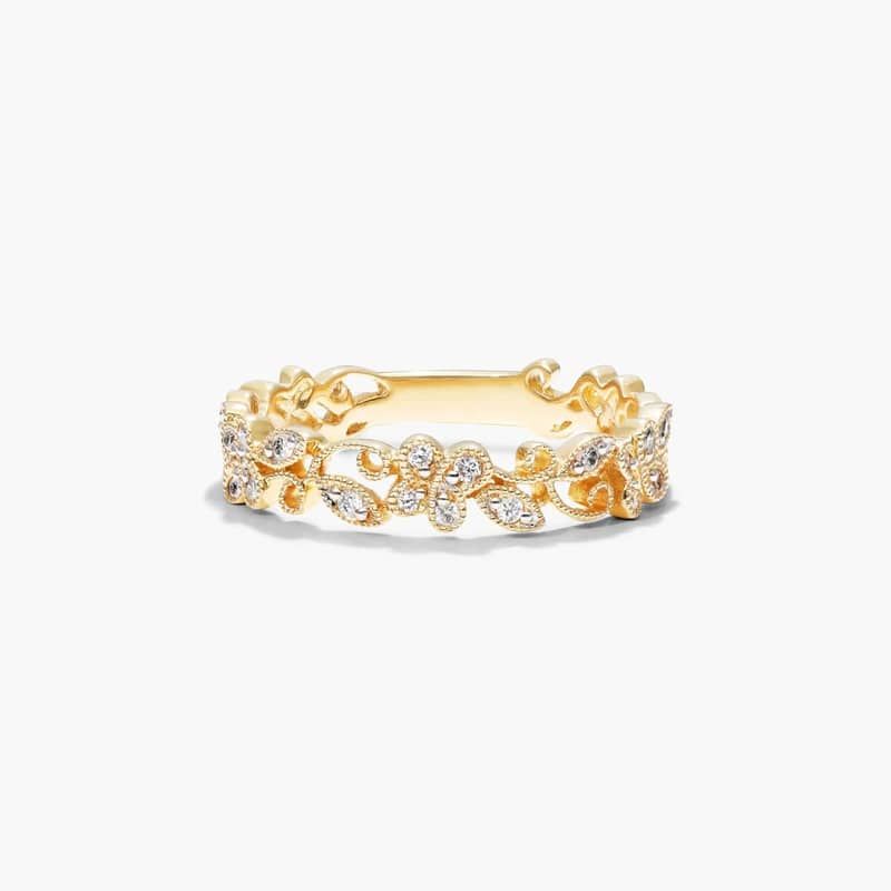 Vine Motif Diamond Ring In 14K Yellow Gold