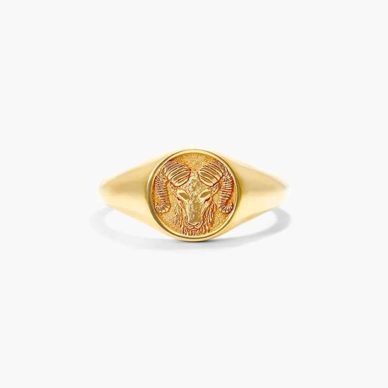 Aries Zodiac Signet Ring In 14K Yellow Gold
