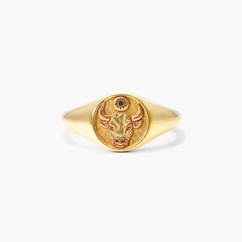 Taurus Zodiac Signet Ring In 14K Yellow Gold