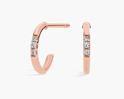 Petite Diamond Huggie Mini-Hoop Earrings in 14k Rose Gold